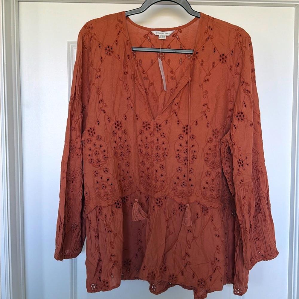 American Eagle Rust Eyelet Blouse Size XL *NWT*